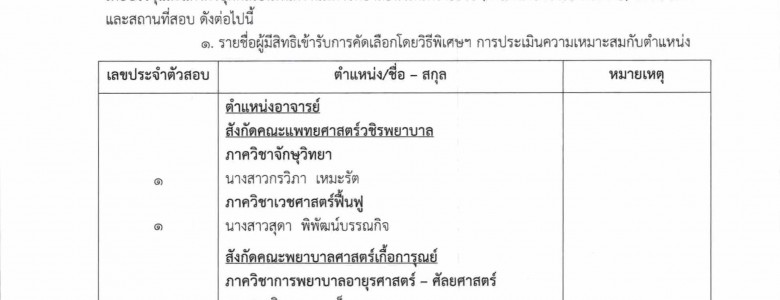 ประกาศ ผู้มีสิทธิคัดเลือกวิธีพิเศษ (อาจาร-1