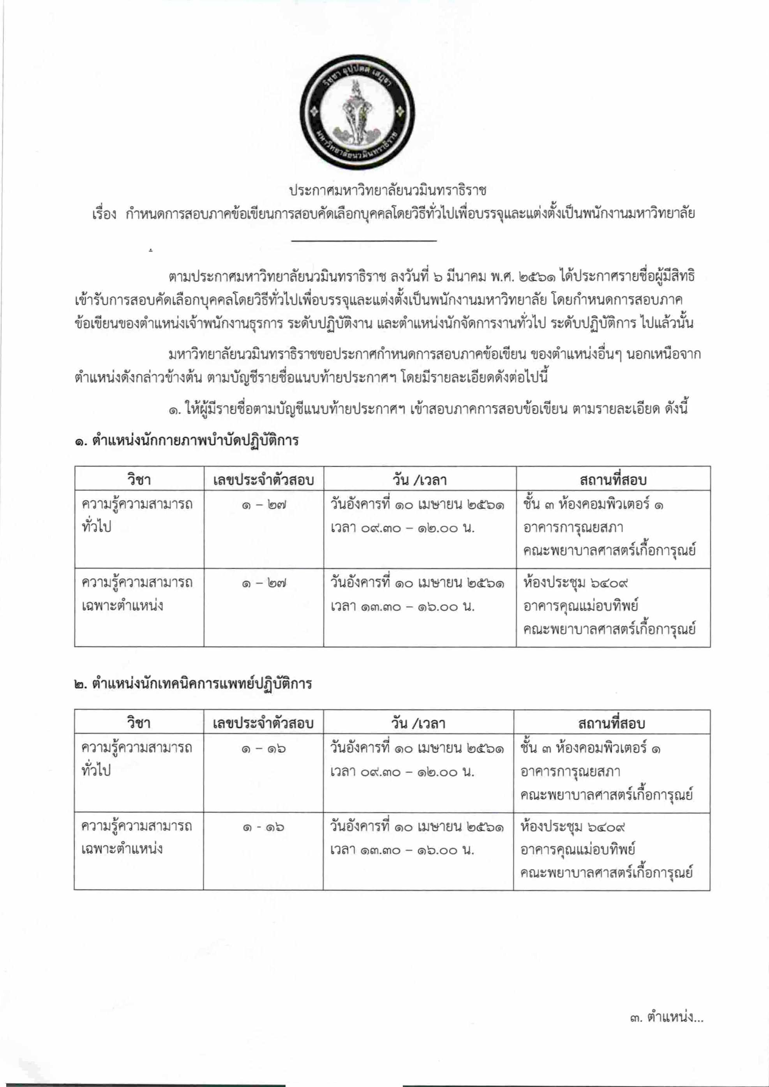 ประกาศ กำหนดการสอบภาคข้อเขียนฯ-1