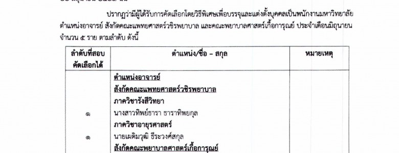 ประกาศตำแหน่งอาจารย์ (ประจำเดือนมิถุนายน)