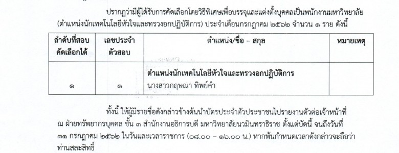 ประกาศรายชื่อผุ้ได้รับการคัดเลือก (นักเทค