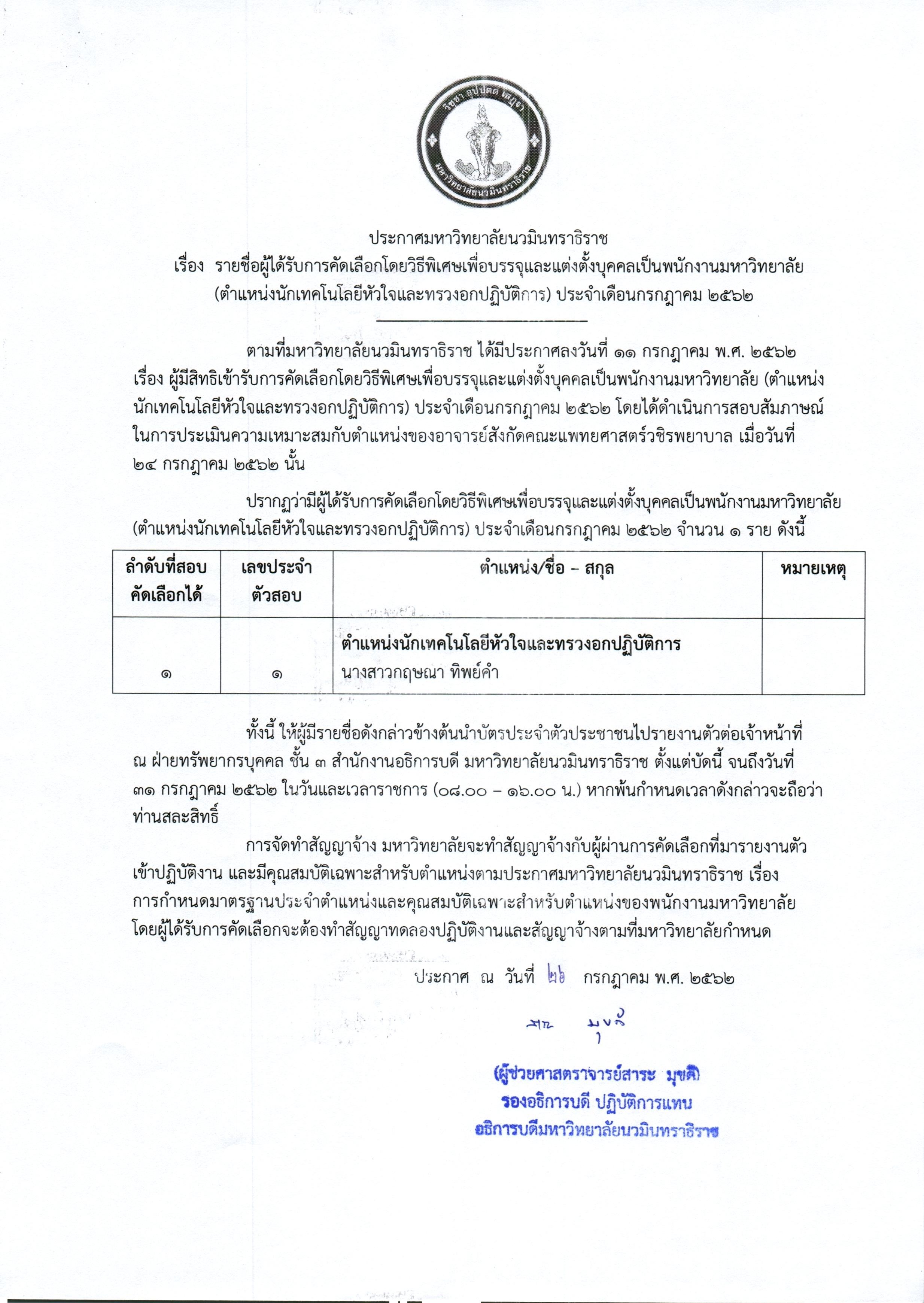 ประกาศรายชื่อผุ้ได้รับการคัดเลือก (นักเทค